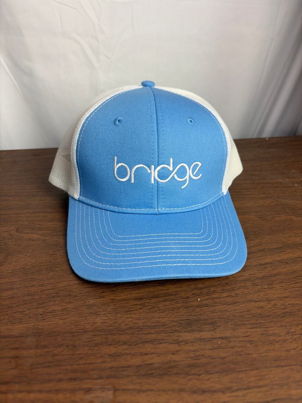 Vintage Bridge Embroidered Trucker Hat Light Blue Mesh Snapback Cap OSFM
